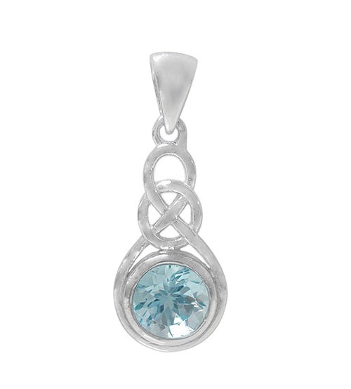 Round Blue Topaz Pendant, Sterling Silver